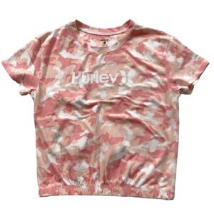 BOGO 🥳 Hurley pink peach camouflage short sleeve shirt girls L | elastic spring